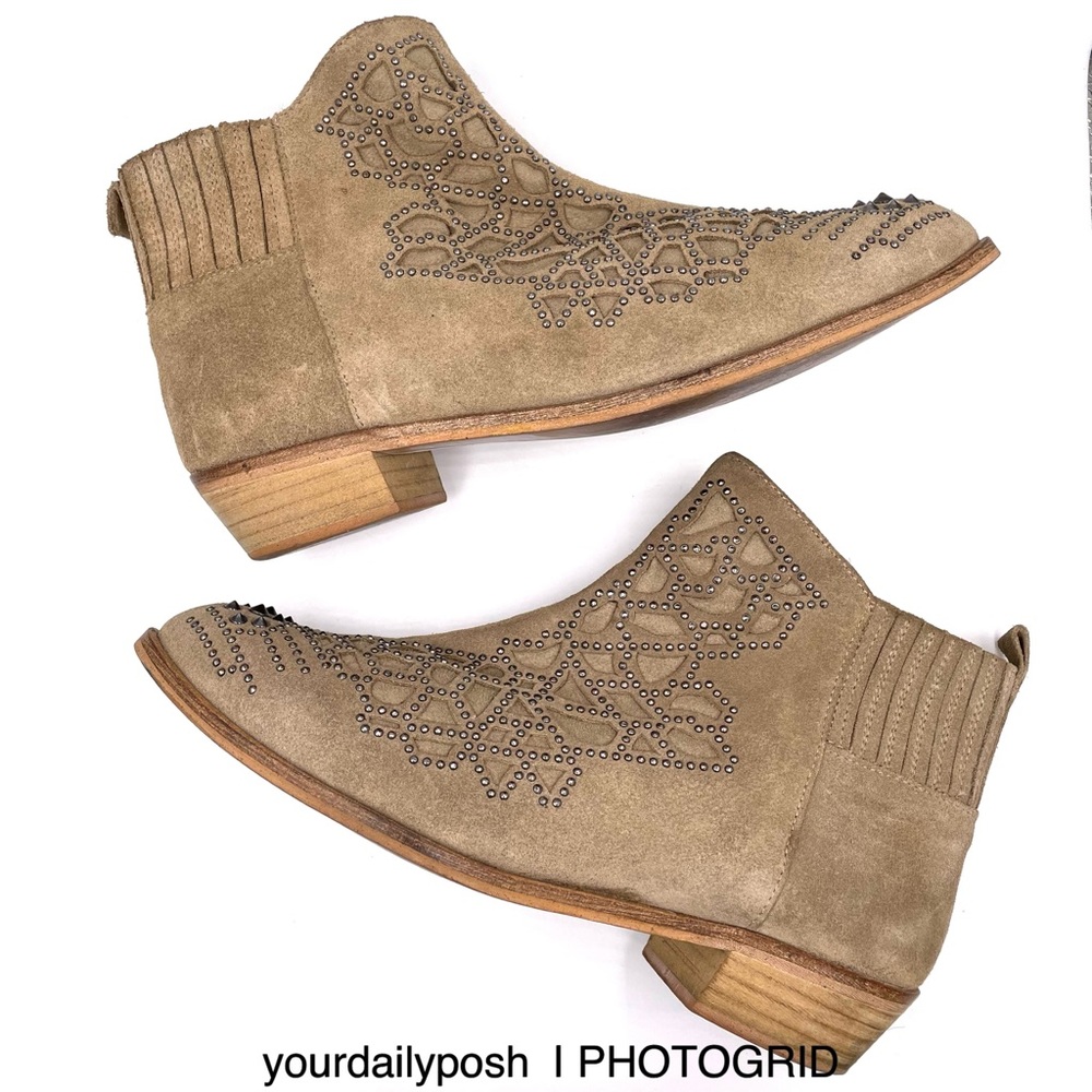 Studded taupe suede Zara Basic western ankle booties EU 39